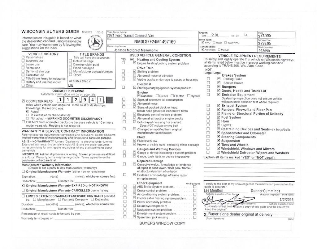 2021 Ford Transit Connect Van XLT