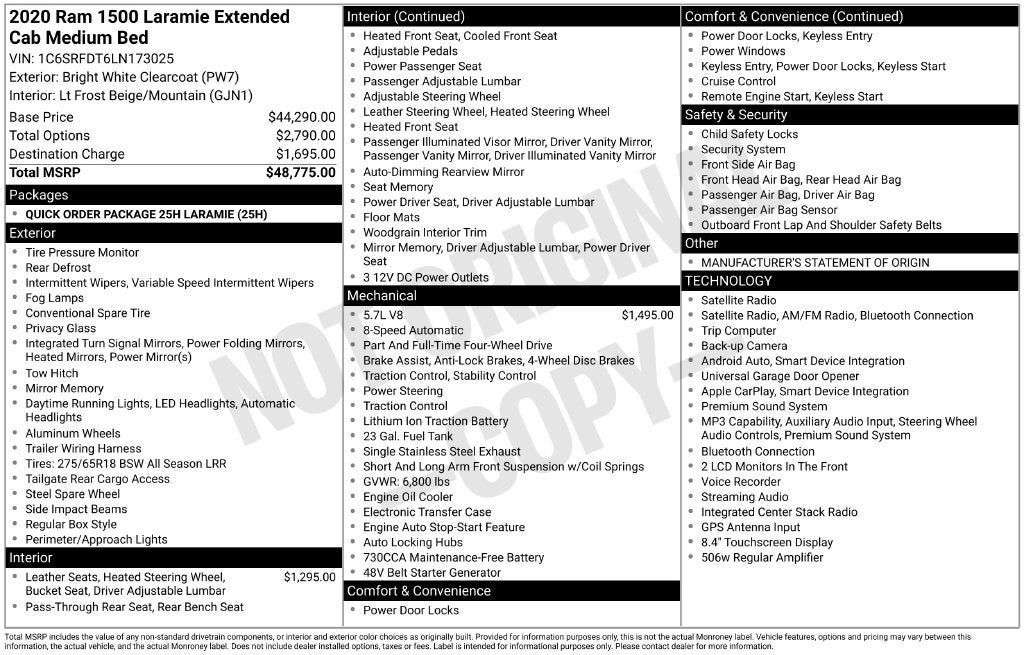 2020 RAM 1500 Laramie Quad Cab 4x4 6'4" Box