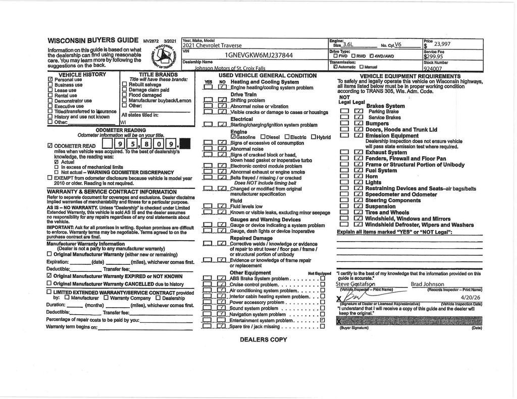 2021 Chevrolet Traverse LT Cloth