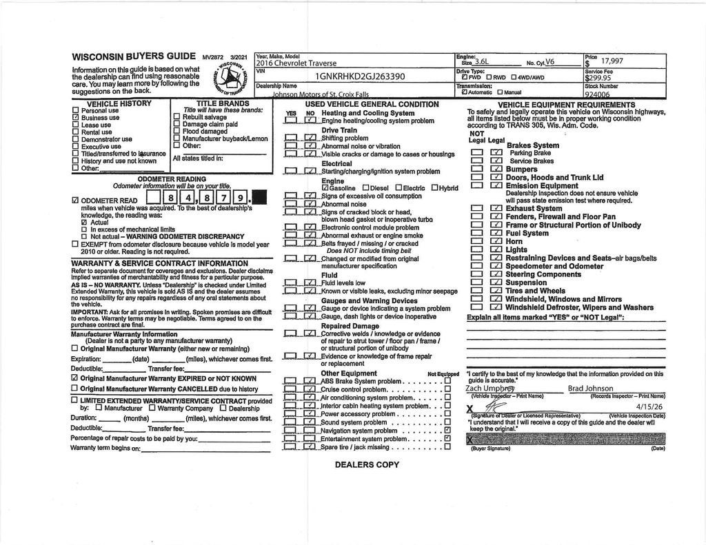 2016 Chevrolet Traverse LT