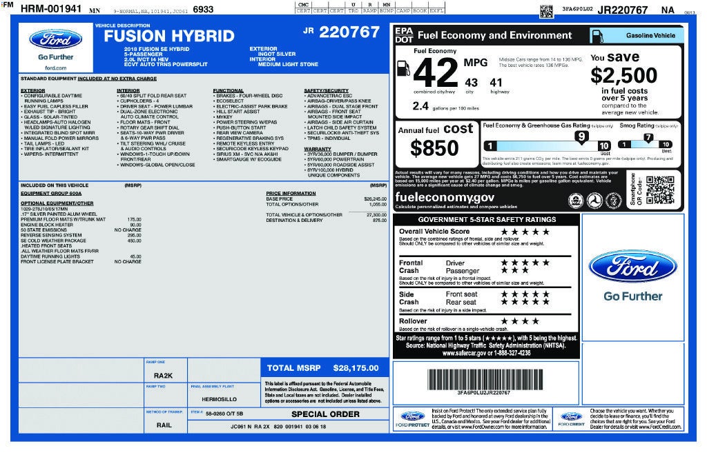 2018 Ford Fusion Hybrid SE