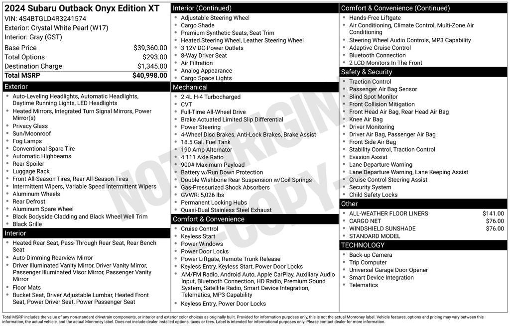 2024 Subaru Outback Onyx Edition XT